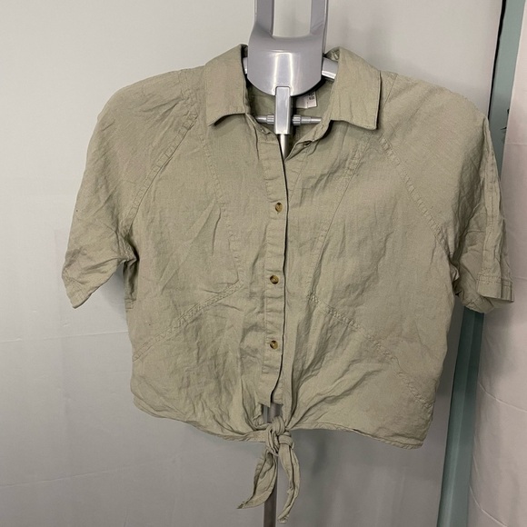Light green Asos linen blend button front shirt with‎ tie front size 8 - Picture 1 of 6
